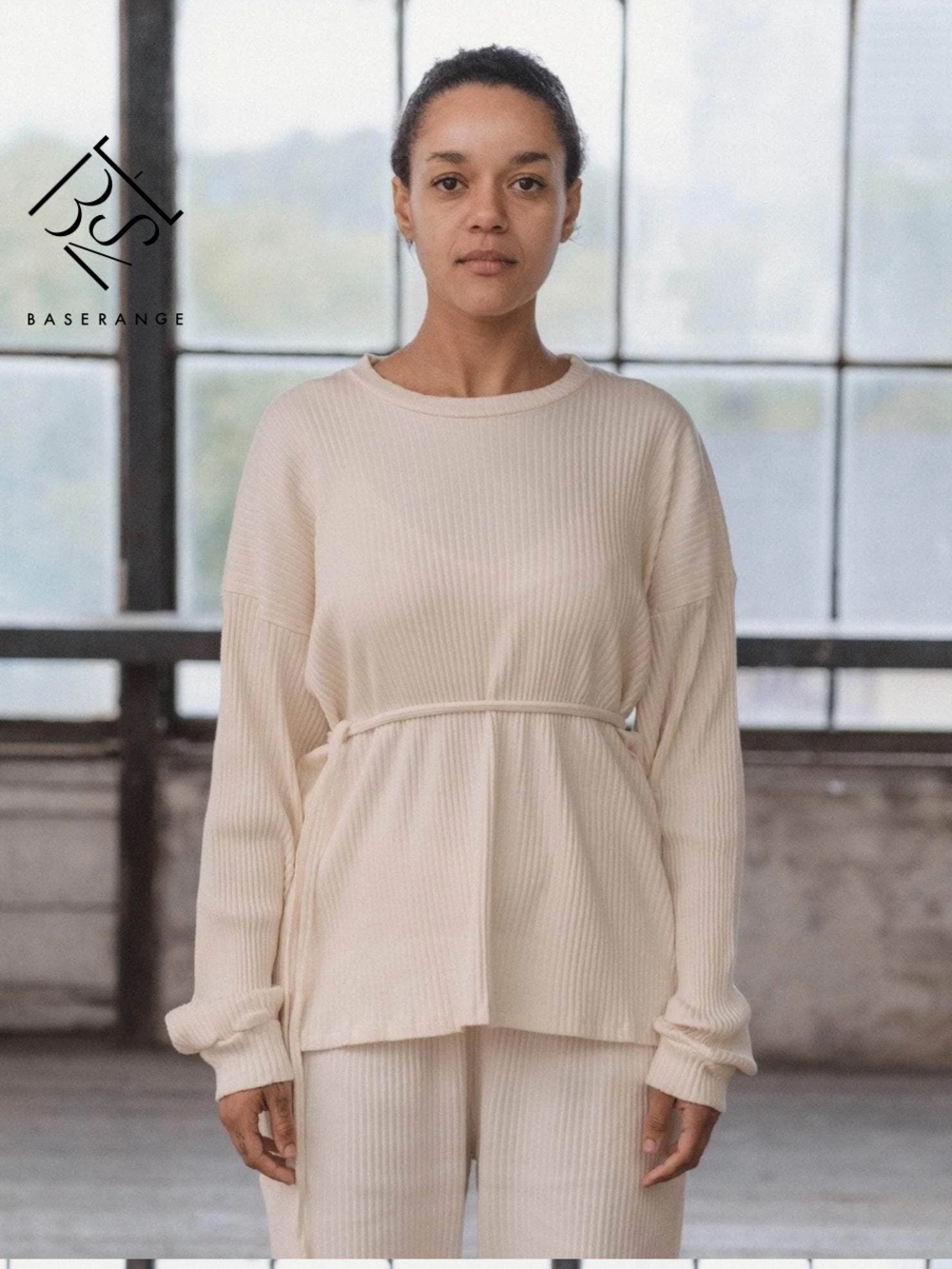 BASERANGE *GREY* Shaw Long Sleeve Ribbed Top oversized XS